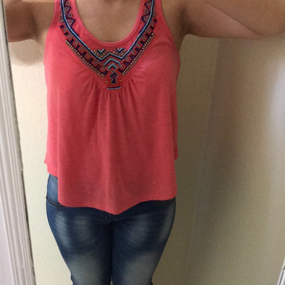 Coral tank top with beading